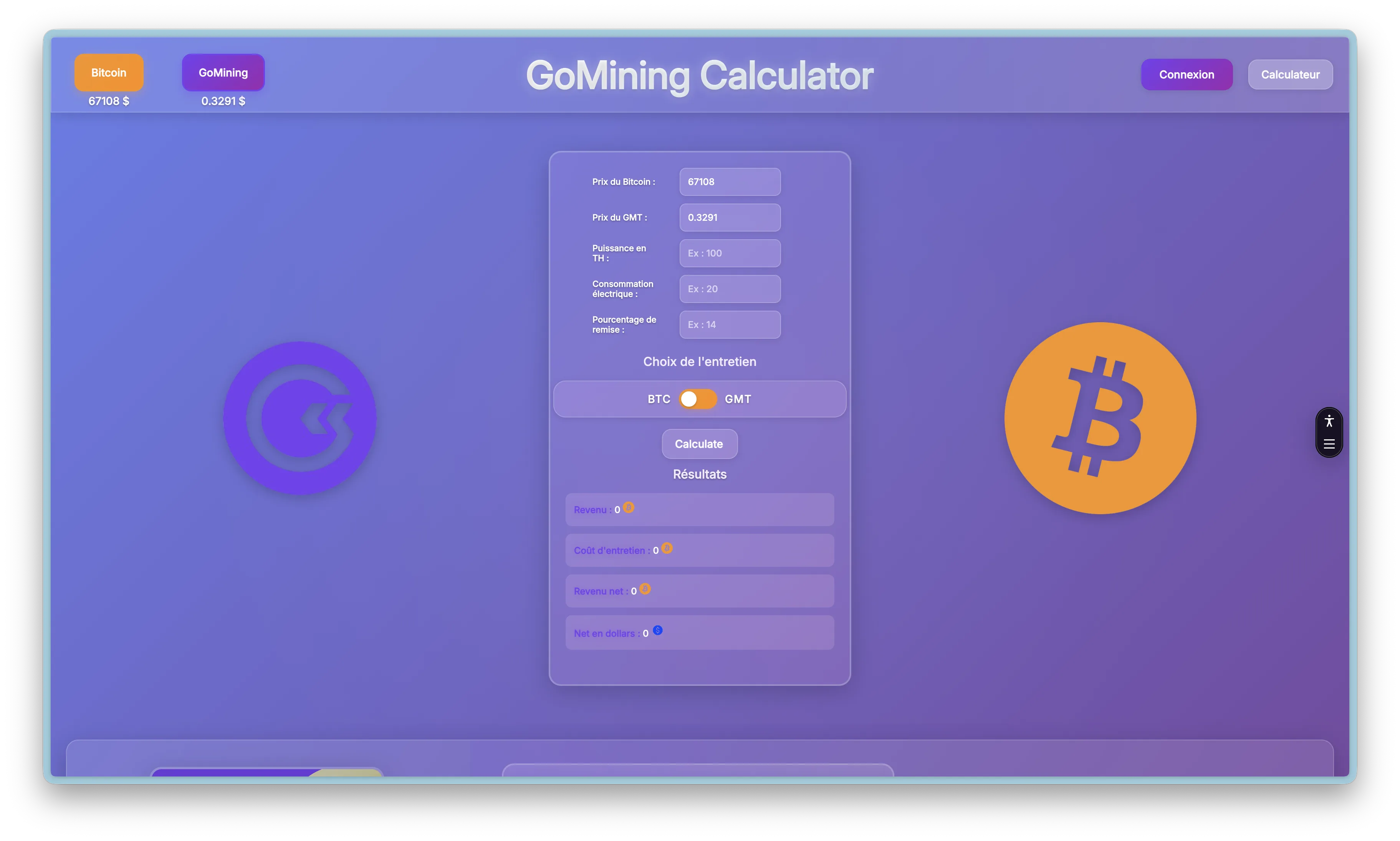 Capture du projet GoMining Calculator